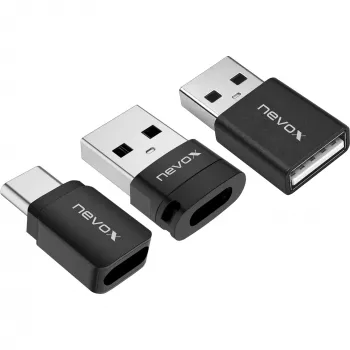 NEVOX Data Blocker (3-Pack) - USB-A Męski na Żeński Adapter Tylko do Ładowania, Zapobiega Juice Jacking, Czarny