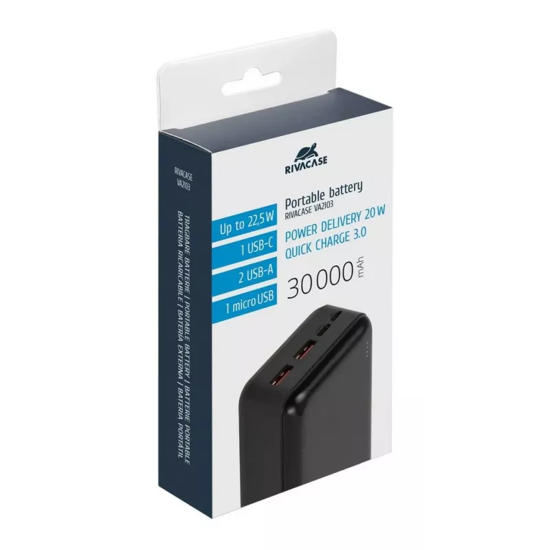 Rivacase VA2103 Power Bank 30000 mAh 22.5W Czarny