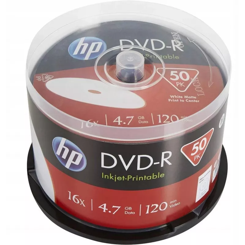 Verbatim HP Inkjet-Printable DVD-R Spindle (50 Discs) - 16x, 4.7 GB, AZO Dye, White Printable Surface