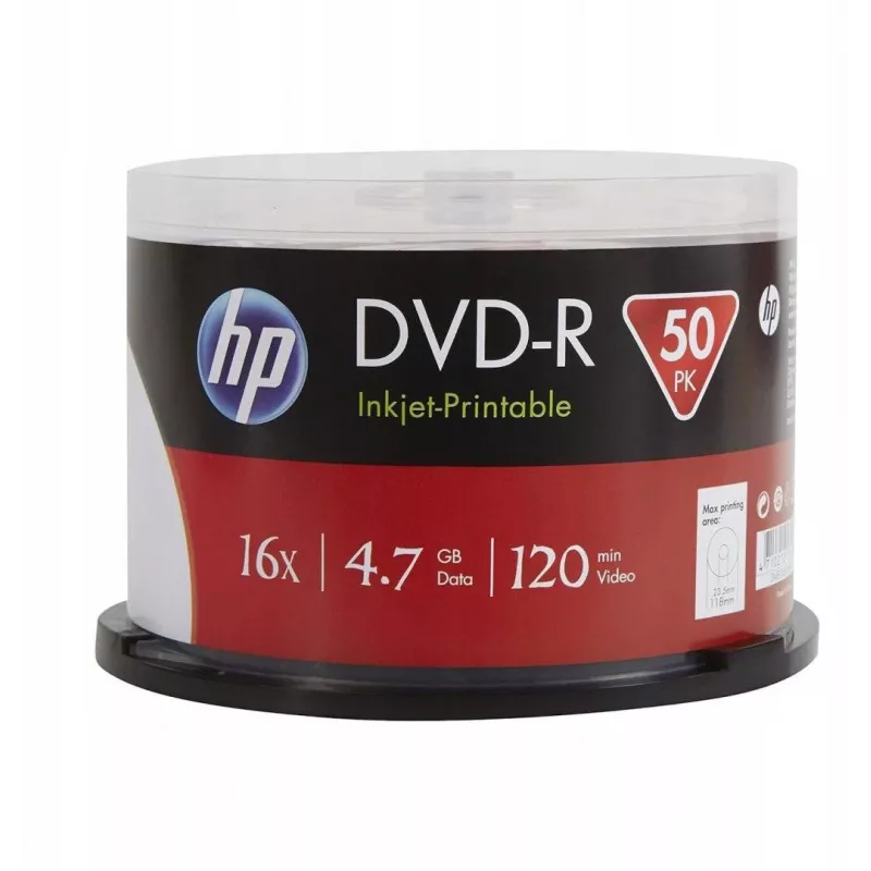 Verbatim HP Inkjet-Printable DVD-R Spindle (50 Discs) - 16x, 4.7 GB, AZO Dye, White Printable Surface