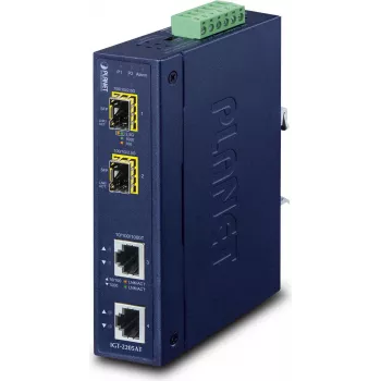 Planet IGT-2205AT Przemysłowy konwerter mediów 2-portowy Gigabit Ethernet na SFP, IP30, -40°C do 75°C