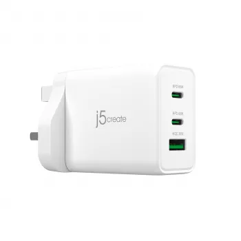 J5CREATE 65W GaN USB-C 3-Port Charger UK White