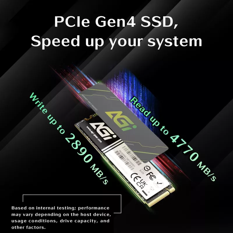 AGI TECHNOLOGY 1TB M.2 NVMe PCIe 4.0 SSD - 4700MB/s odczyt, 2800MB/s zapis, 600TBW
