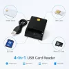 iLike 4-w-1 USB Czytnik Kart Smart z Obsługą SIM, SD i Micro SD, Czytnik CAC do Kart ID, Kart Bankowych, eID i Kart Pamięci Czarny