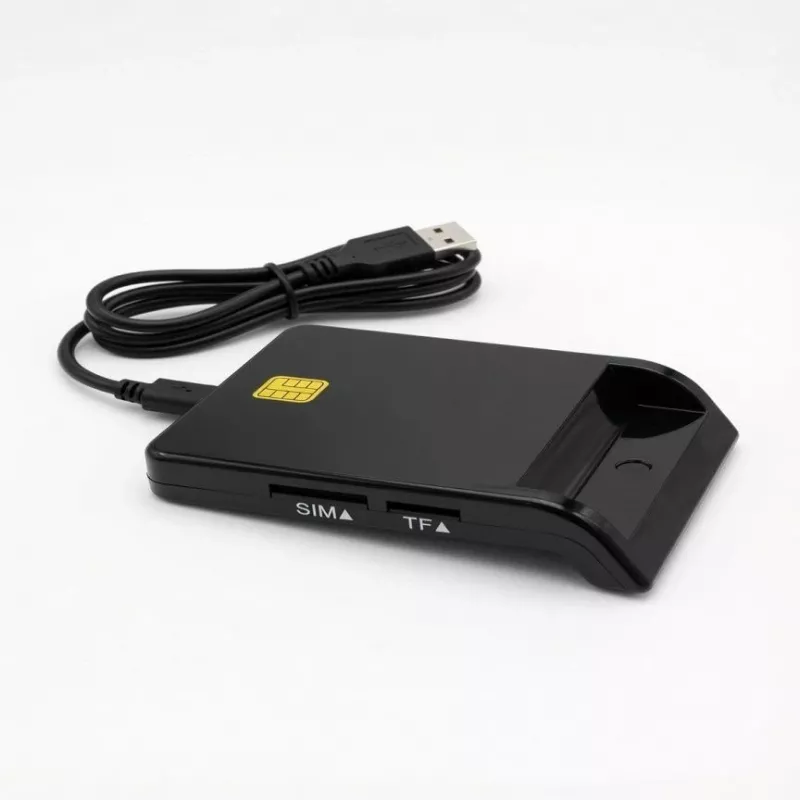 iLike 4-w-1 USB Czytnik Kart Smart z Obsługą SIM, SD i Micro SD, Czytnik CAC do Kart ID, Kart Bankowych, eID i Kart Pamięci Czarny