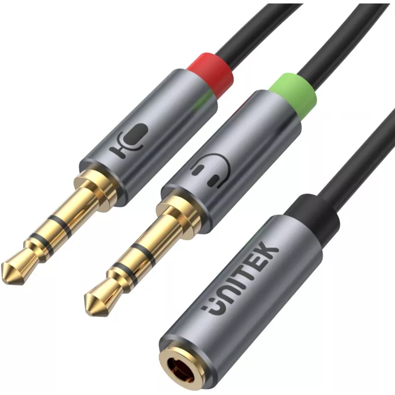 UNITEK Y-C957ABK 3.5mm Mini-Jack Audio Splitter Cable, Female to 2x Male, 20 cm, Black