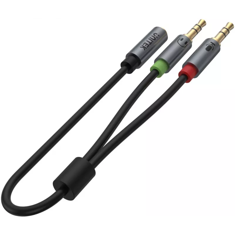 UNITEK Y-C957ABK 3.5mm Mini-Jack Audio Splitter Cable, Female to 2x Male, 20 cm, Black