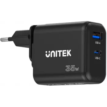UNITEK GaN PD 35W USB-C + USB-A Wall Charger Black
