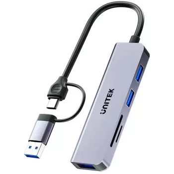 UNITEK 5-in-1 USB-C Hub z czytnikiem kart SD i MicroSD, 5 Gb/s, Space Grey