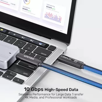 UNITEK USB-C Active Optical Cable 5m - 10Gbps, PD 60W, 8K@30Hz, Czarny