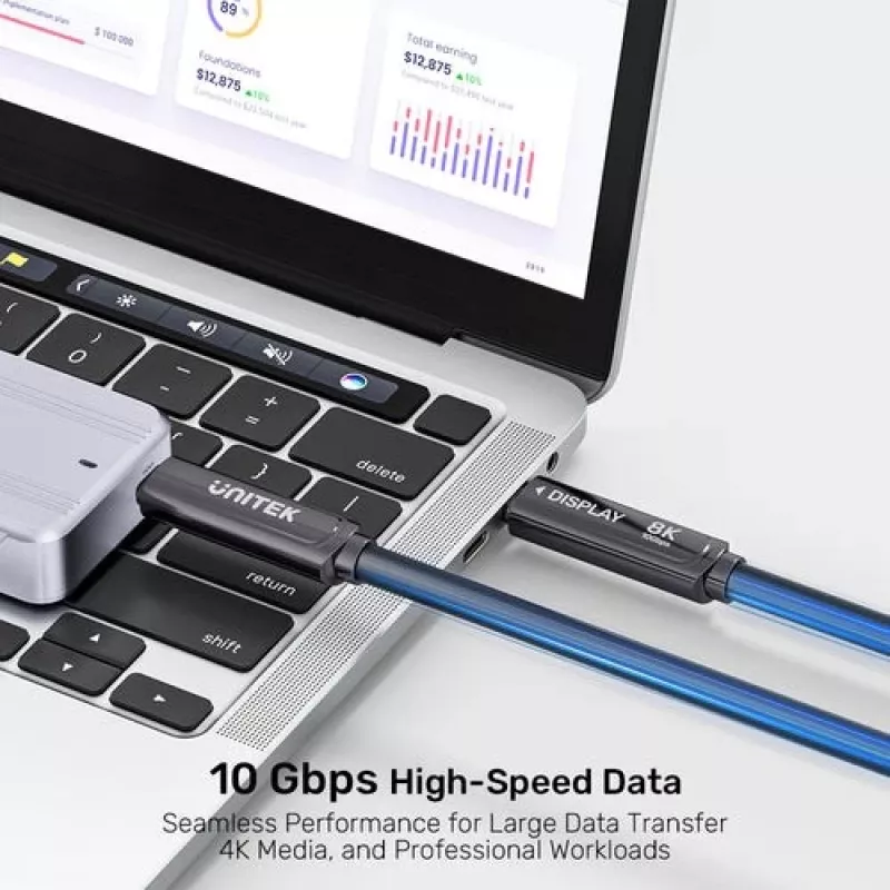 UNITEK USB-C Active Optical Cable 5m - 10Gbps, PD 60W, 8K@30Hz, Czarny