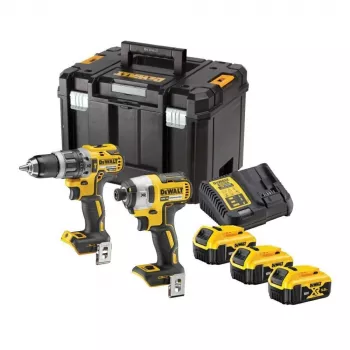 DEWALT 18V XR Bezszczotkowa Wiertarko-wkrętarka i Wkrętarka udarowa Zestaw podwójny DCK266P3T z 3x akumulatorami 5.0 Ah, ładowarką i walizką TSTAK