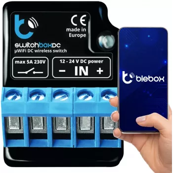 BLEBOX SwitchBoxDC Wi-Fi Przekaźnik 1-Kanałowy 10A 12-24V DC