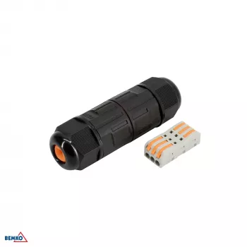 BEMKO IP68 3-Pole Cable Connector, Quick Connect, Black