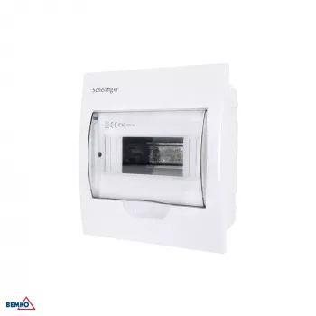 SCHELINGER A80-RDP-IP40-NPE-08P Rozdzielnica podtynkowa IP40, 8 modułów, 1 rząd, zaciski 8N+8PE, drzwi przezroczyste, biała