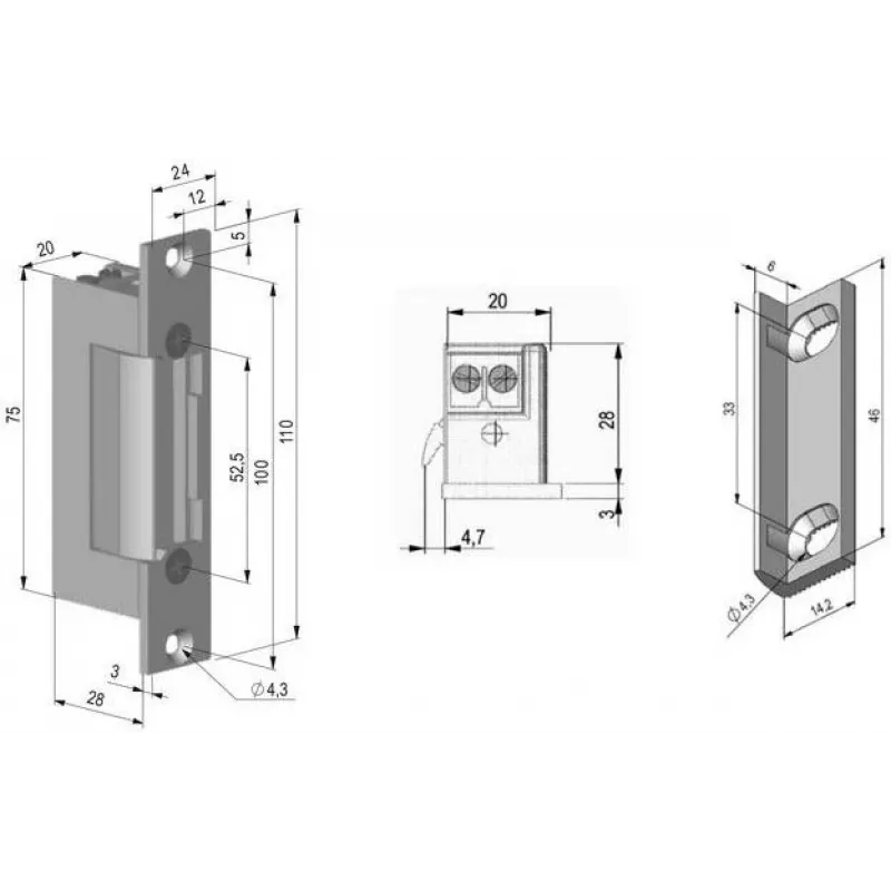 SCOT ES-S12AC/DC-MB PROFI Symetryczny zaczep elektryczny z pamięcią i blokadą, 12V AC/DC, Fail-Secure, 3000N
