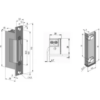 SCOT ES-S12DCN PROFI Symetryczny elektryczny zaczep drzwiowy niskoprądowy 12V DC Fail-Secure