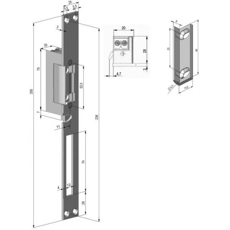 SCOT ES-S12DC-RS PROFI Symetryczny Odwracalny Zamek Elektryczny z Sygnalizacją, 12V DC