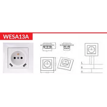 VCX WESA LC 13A Pojedyncze gniazdo z ładowarką USB, biały