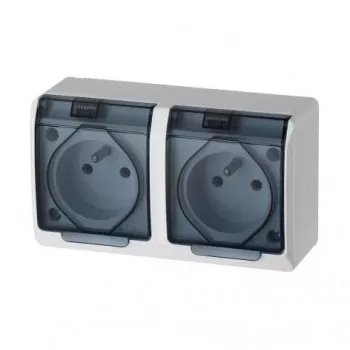 ELEKTRO-PLAST NASIELSK Hermes GNT Podwójne gniazdo hermetyczne 16A IP44 z przydymioną klapką 0322-01
