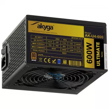 Zasilacz ATX Akyga Ultimate AK-U4-600 600 W, 80 PLUS Bronze, aktywne PFC, wentylator 120 mm