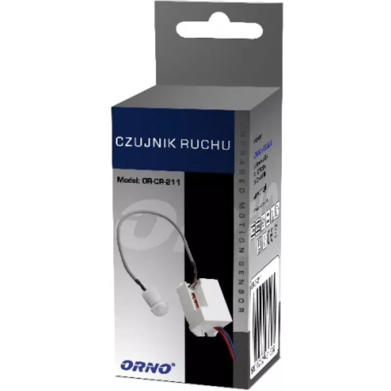 ORNO OR-CR-211 Miniaturowy czujnik ruchu PIR, 230V, 120°, 6m, IP20, Biały