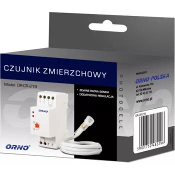ORNO OR-CR-219 Czujnik zmierzchowy na szynę DIN z zewnętrzną fotokomórką, 230V AC, 10A, 2-100 Lux
