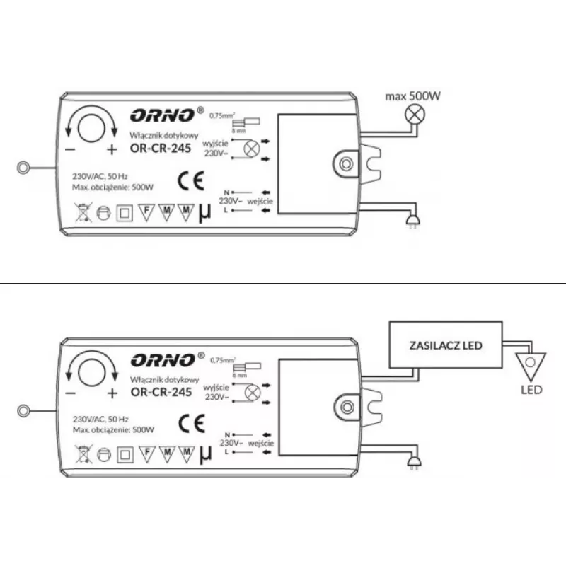 ORNO OR-CR-245 Bezdotykowy indukcyjny wyłącznik zbliżeniowy do oświetlenia LED, czarny
