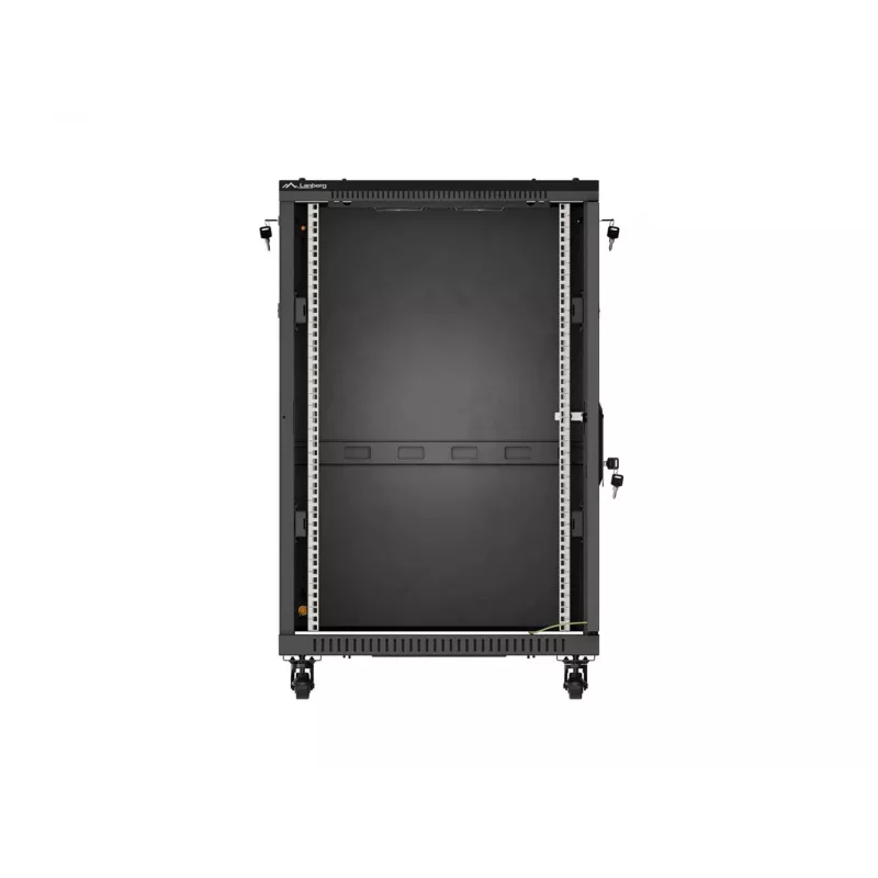 Lanberg 19 cali 18U 600x600 Czarna wolnostojąca szafa rackowa z drzwiami szklanymi (Flat Pack)