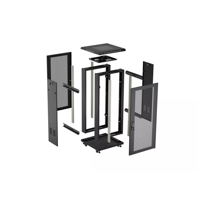Lanberg 19 cali 18U 600x600 Czarna szafa rack stojąca z perforowanymi drzwiami (w zestawie do samodzielnego montażu)