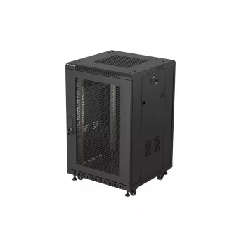 Lanberg 19 cali 18U 600x600 Czarna szafa rack stojąca z perforowanymi drzwiami (w zestawie do samodzielnego montażu)