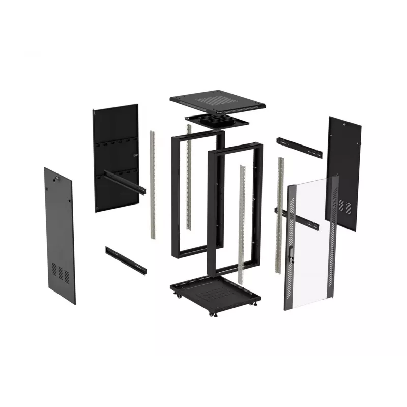 LANBERG 18U 19-calowa wolnostojąca szafa rack 600x800mm Czarny, drzwi ze szkła hartowanego (Flat Pack)