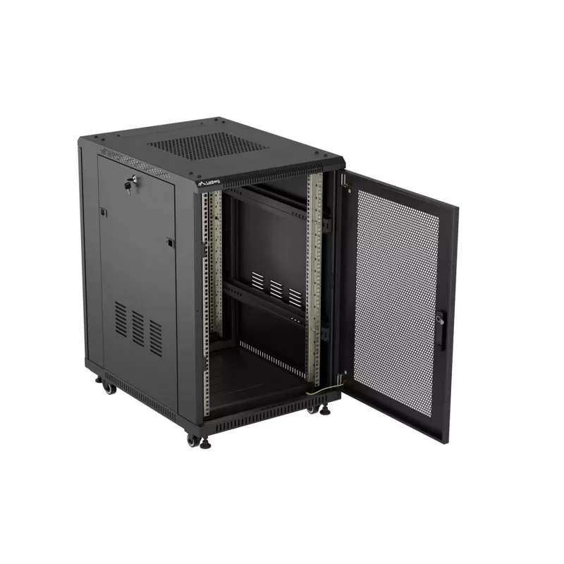 Lanberg 19 cali 18U 600x800 mm Czarna wolnostojąca szafa rack z perforowanymi drzwiami (Flat Pack)