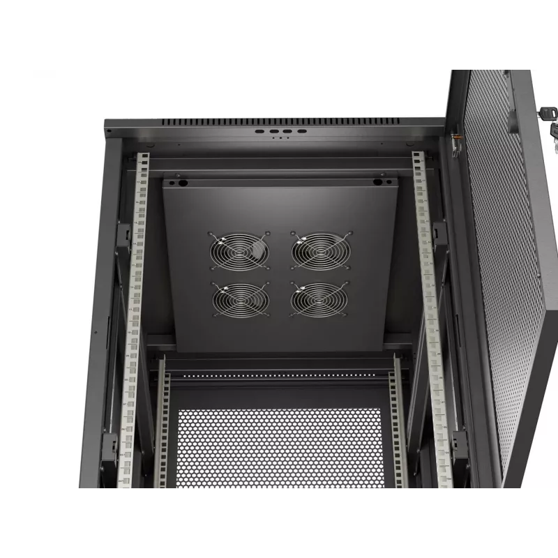 Lanberg 19 cali 18U 600x800 mm Czarna wolnostojąca szafa rack z perforowanymi drzwiami (Flat Pack)