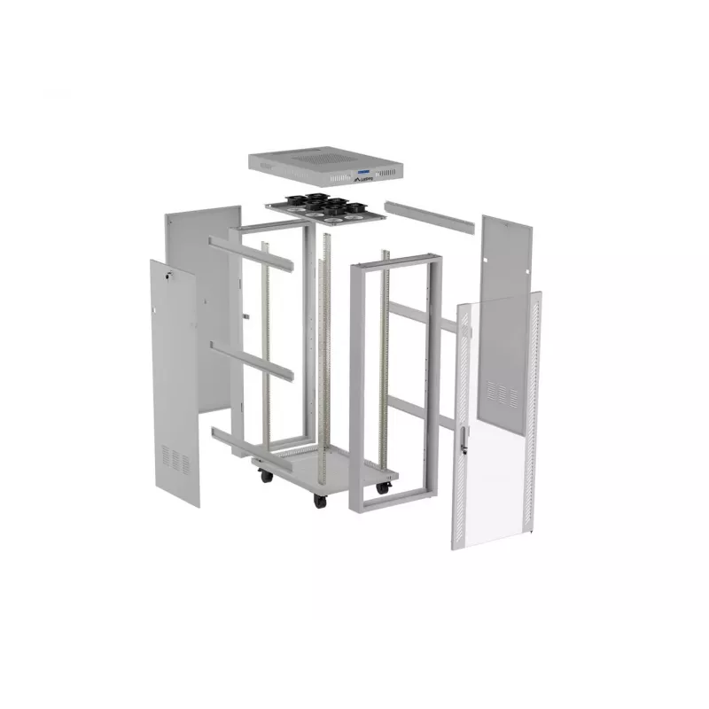 LANBERG 19 inch 42U Szafa Rack Wolnostojąca 600x1000 mm Szara Drzwi Szklane Hartowane Wyświetlacz LCD Flat Pack