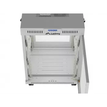Lanberg 19 cali 15U 600x800 Szafa rack stojąca, szara, z drzwiami perforowanymi i panelem LCD (płaska paczka)
