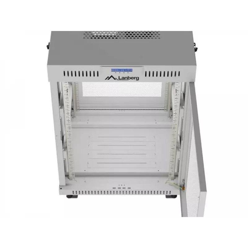 Lanberg 19 cali 15U 600x800 Szafa rack stojąca, szara, z drzwiami perforowanymi i panelem LCD (płaska paczka)