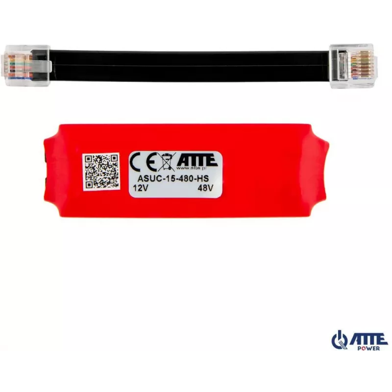 ATTE ASUC-15-480-HS Pasywny adapter PoE, wejście 10-30V DC, wyjście 48V DC 15W, 0,31A, RJ45, montaż naścienny, czarny