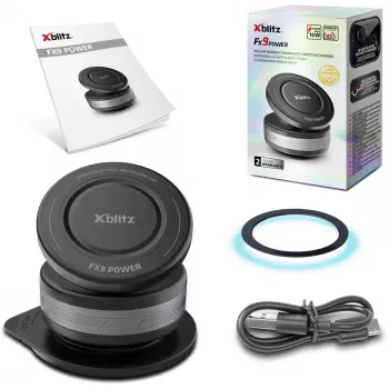 Xblitz FX9 Power Uchwyt samochodowy z ładowarką bezprzewodową Qi, 10W, automatyczny zacisk, mocowanie na przyssawkę