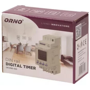 ORNO OR-PRE-433 Elektroniczny tygodniowy timer, szyna DIN, 16A/3680W, 16 programów, 230V