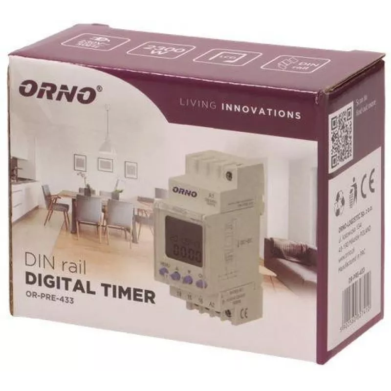 ORNO OR-PRE-433 Elektroniczny tygodniowy timer, szyna DIN, 16A/3680W, 16 programów, 230V