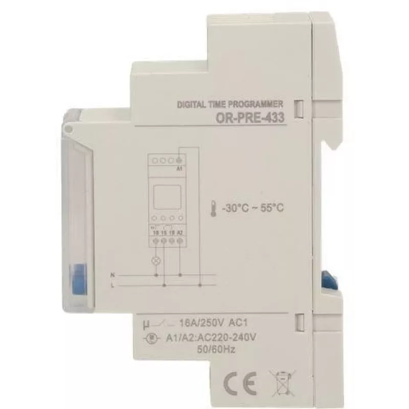 ORNO OR-PRE-433 Elektroniczny tygodniowy timer, szyna DIN, 16A/3680W, 16 programów, 230V