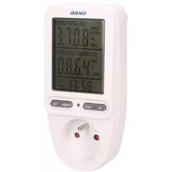 ORNO OR-WAT-435 Cyfrowy licznik energii z wyświetlaczem LCD, 230V, 16A, 3680W, wtyczka typu F