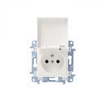 KONTAKT SIMON 10 1-Gang White Socket with Flap IP44 Spring Terminals 16A 250V