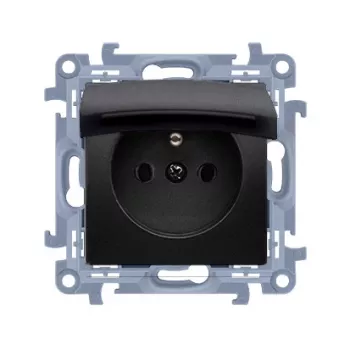 Gniazdo KONTAKT SIMON 10 1-modułowe, czarny mat, z klapką, IP44, zaciski sprężynowe, 16A 250V