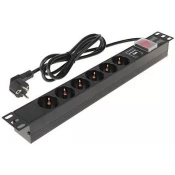 DELTA 8-gniazdowa listwa zasilająca Schuko z ochroną przeciwprzepięciową, kabel 1,9 m, czarna