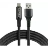EVERACTIVE USB-A do USB-C Kabel z Wyświetlaczem LCD, 2m, 3A, 60W PD, Pleciony Nylon, Czarny