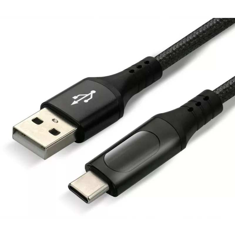 EVERACTIVE USB-A do USB-C Kabel z Wyświetlaczem LCD, 2m, 3A, 60W PD, Pleciony Nylon, Czarny