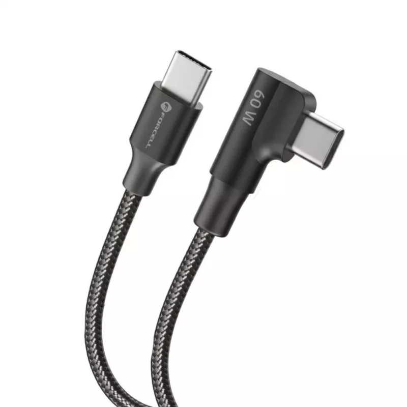 Forcell F-Energy CC-1Deg USB-C do USB-C Kabel 100W PD QC4.0 5A 2m Czarny 90° Kątowy