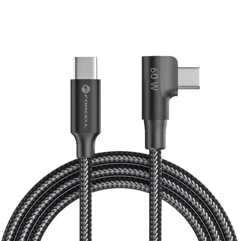 Forcell F-Energy CC-1Deg USB-C do USB-C Kabel 100W PD QC4.0 5A 2m Czarny 90° Kątowy